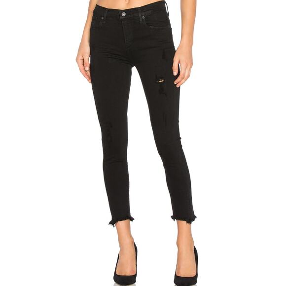 Agolde Denim - Agolde‎ Sophie High Rise Skinny Crop Jeans Harlow Destructed Size 32 Grunge Emo